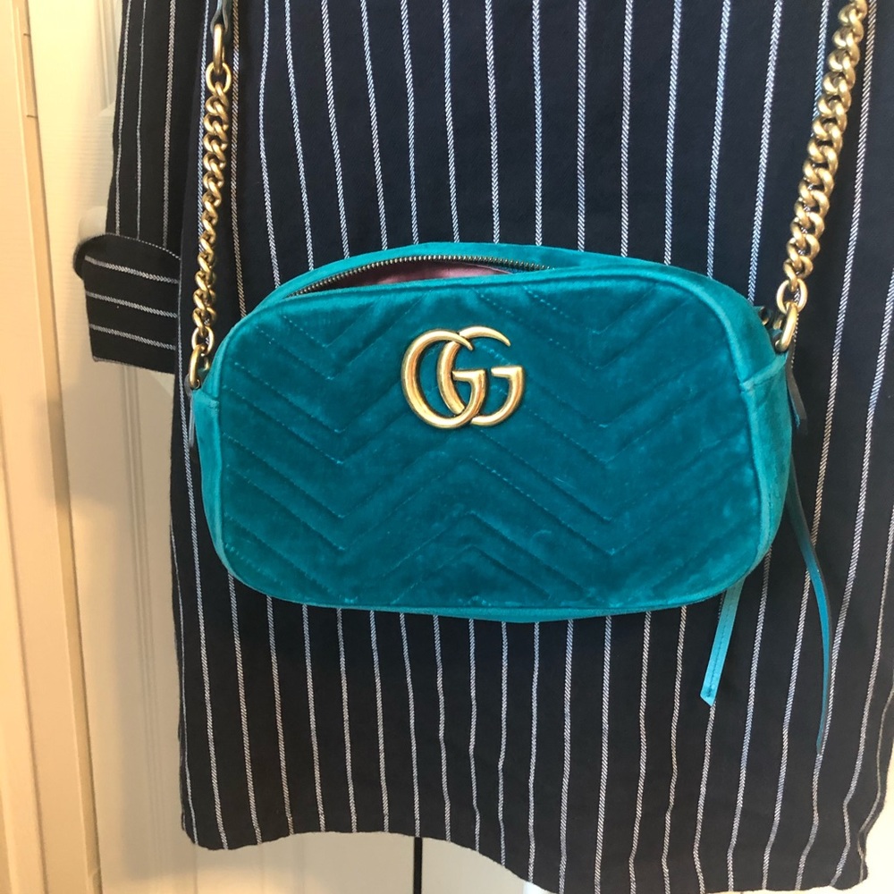 Gucci GG Blue Quilted Velvet Crossbody Bag